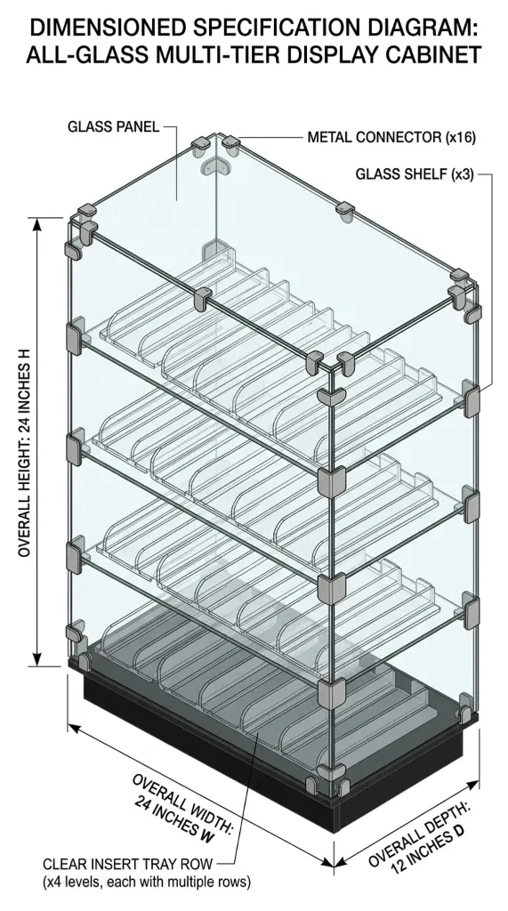 Glass Displays With Pusher Shelf 